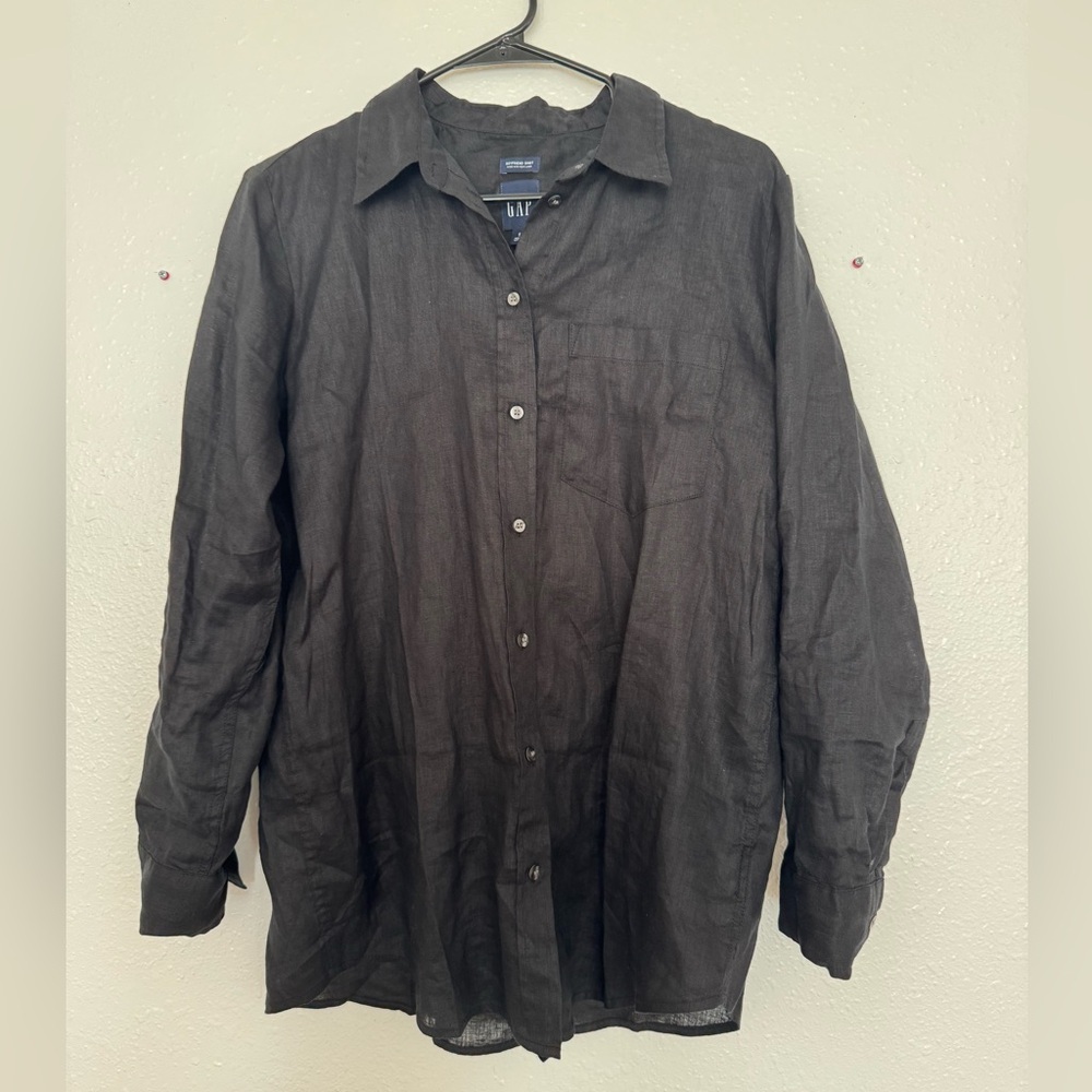 Gap 100% Linen Oversized Button Down Shirt -Black, size Small​ - Picture 6 of 8